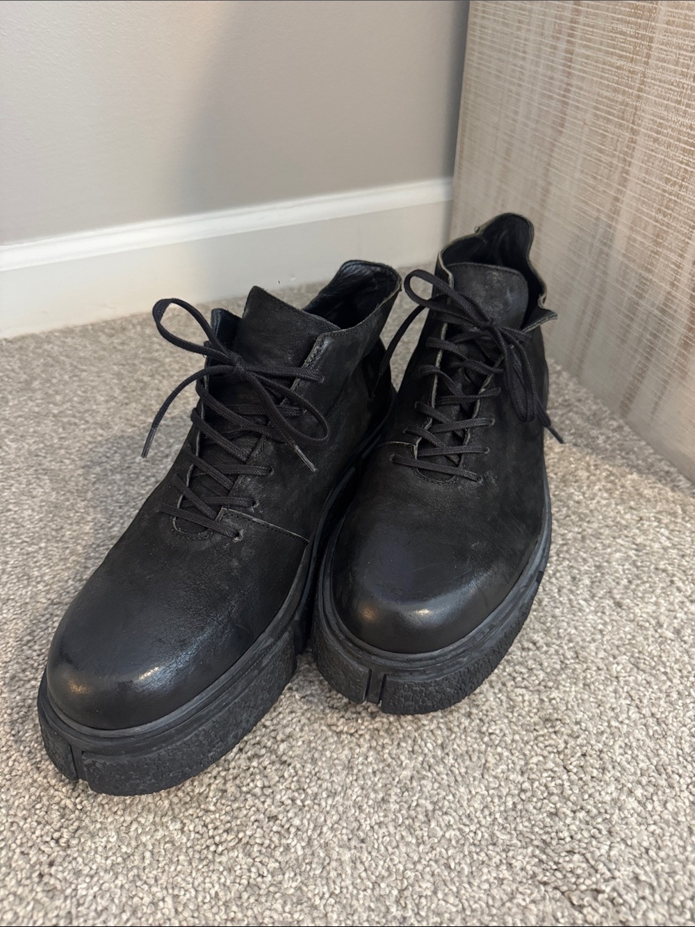 John Fluevog Black Lace-Up Platform Ankle Boots